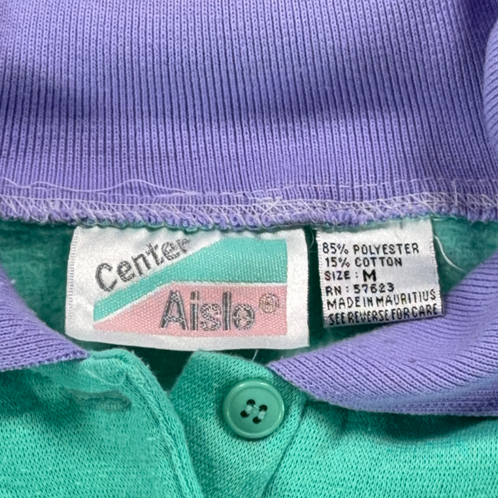 Vintage Colorblock Sweater Womens MEDIUM Green Purple Pastel Polo Sweatshirt 90s - Picture 3 of 7